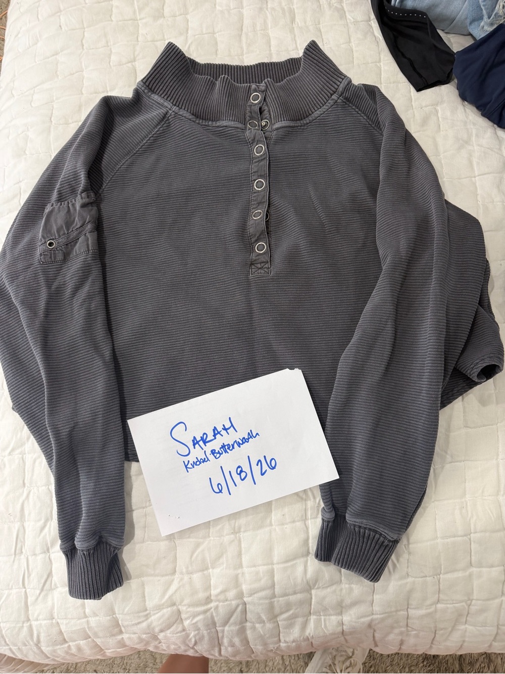 Free People Charcoal Gray Button Henley Pullover Sweater
